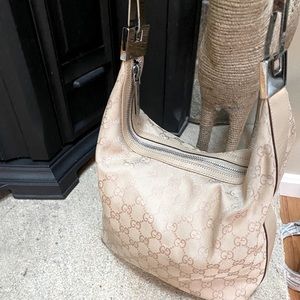 Authentic Vintage Gucci GG print medium Hobo bag